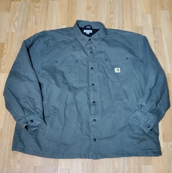 Carhartt Ripstop Flannel Lined Snap Closure Shirt Jacket Shacket 3XL Moss/Green - Picture 1 of 11